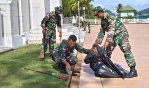 Jelang HUT ke-80 TNI, Kodim 1701/Jayapura Gelar Kerja Bakti di TMP Kusuma Waena