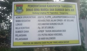Proyek Rehabilitasi Jalan Cipaeh – Kp Bolang Kecamatan Gunung Kaler Rampung, Warga Menyambut Baik