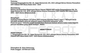 Dr. Appe Hutauruk, S.H., M.H., SAH Menjabat sebagai Ketua Dewan Penasehat DPP FERADI WPI