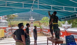 Pura Makin Bersih, Prajurit Yonif TP 810/BEM Laksanakan Persiapan Hari Raya Nyepi