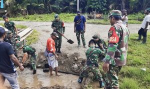 TNI Bergerak Cepat Perbaiki, Jembatan Trans Kaureh Kembali Layak Dilalui
