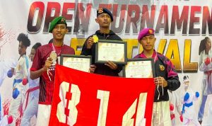 Tampil Perdana di Kelas Senior, Karateka Yonif 814/JZA Hanang Rizky Ardyanto Sabet Juara di INKAI PTC Open