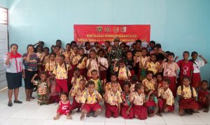 Satgas TMMD ke-129 Tanamkan Wawasan Kebangsaan Kepada Pelajar Kampung Wanam Merauke