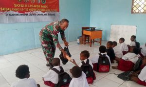 Satgas TMMD ke-129, Sosialisasikan Program MBG di SD YPPK St. Pontianus Ngond We Wanam