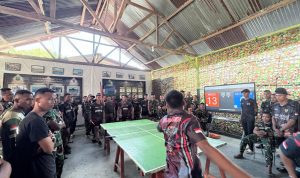 Semarak HUT Batalyon, Prajurit Yonif TP 860/NSK Adu Ketangkasan di Meja Tenis