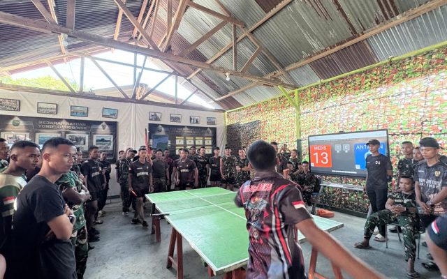 Semarak HUT Batalyon, Prajurit Yonif TP 860/NSK Adu Ketangkasan di Meja Tenis