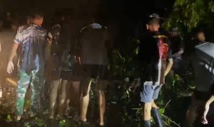 Personel Yonif TP 809/NTM Berjibaku di Malam Hari, Evakuasi Pohon Tumbang yang Tutupi Jalan di Desa Wapoania