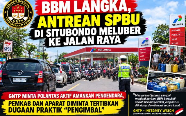 BBM Langka, Antrean SPBU di Situbondo Meluber ke Jalan Raya