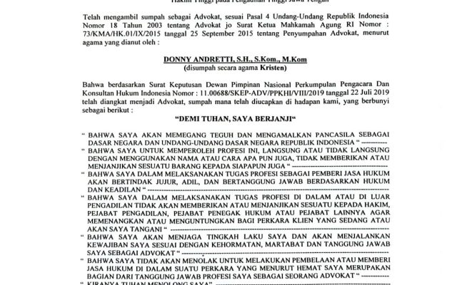 Donny Andretti Ingatkan Masyarakat Verifikasi BAS Advokat, Waspadai Dokumen Palsu