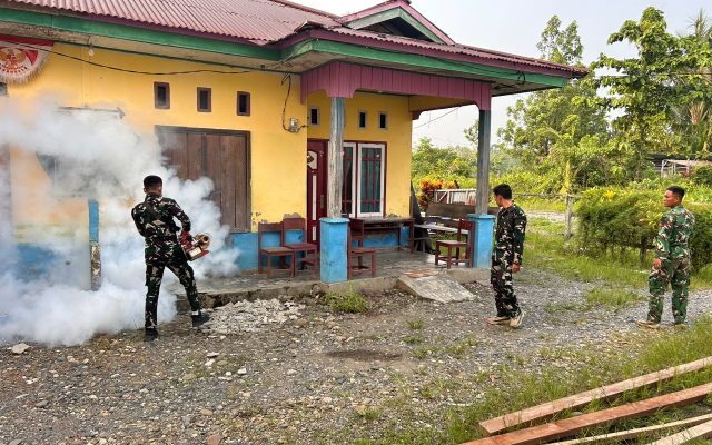 Cegah DBD dan Malaria, Yonif TP 860/NSK Lakukan Fogging di SD Inpres SP IV Botawa